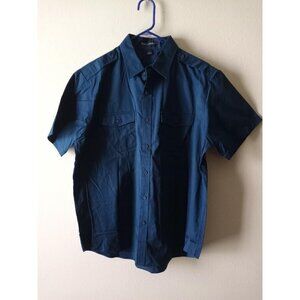 Port Authority Men's L Dark Blue Button Up Short Sleeve, Collared Shirt Workwear